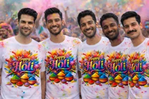 Kurta Faad T-Shirt Combo (Pack of 5) – Polyester Sublimation Printed Happy Holi | Holi Special