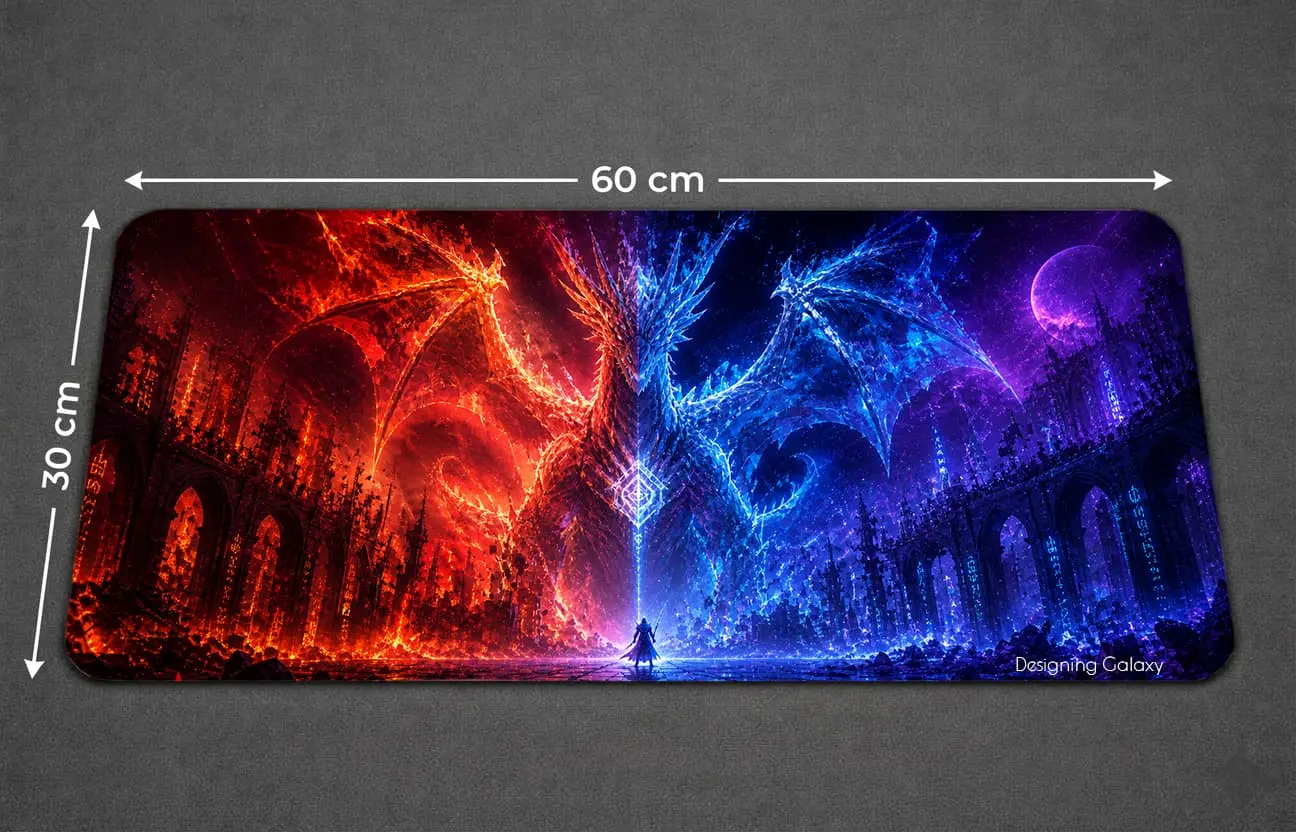 Mousepad: XL Dragon Desk Mat with Fire and Ice Theme Art - Image 2