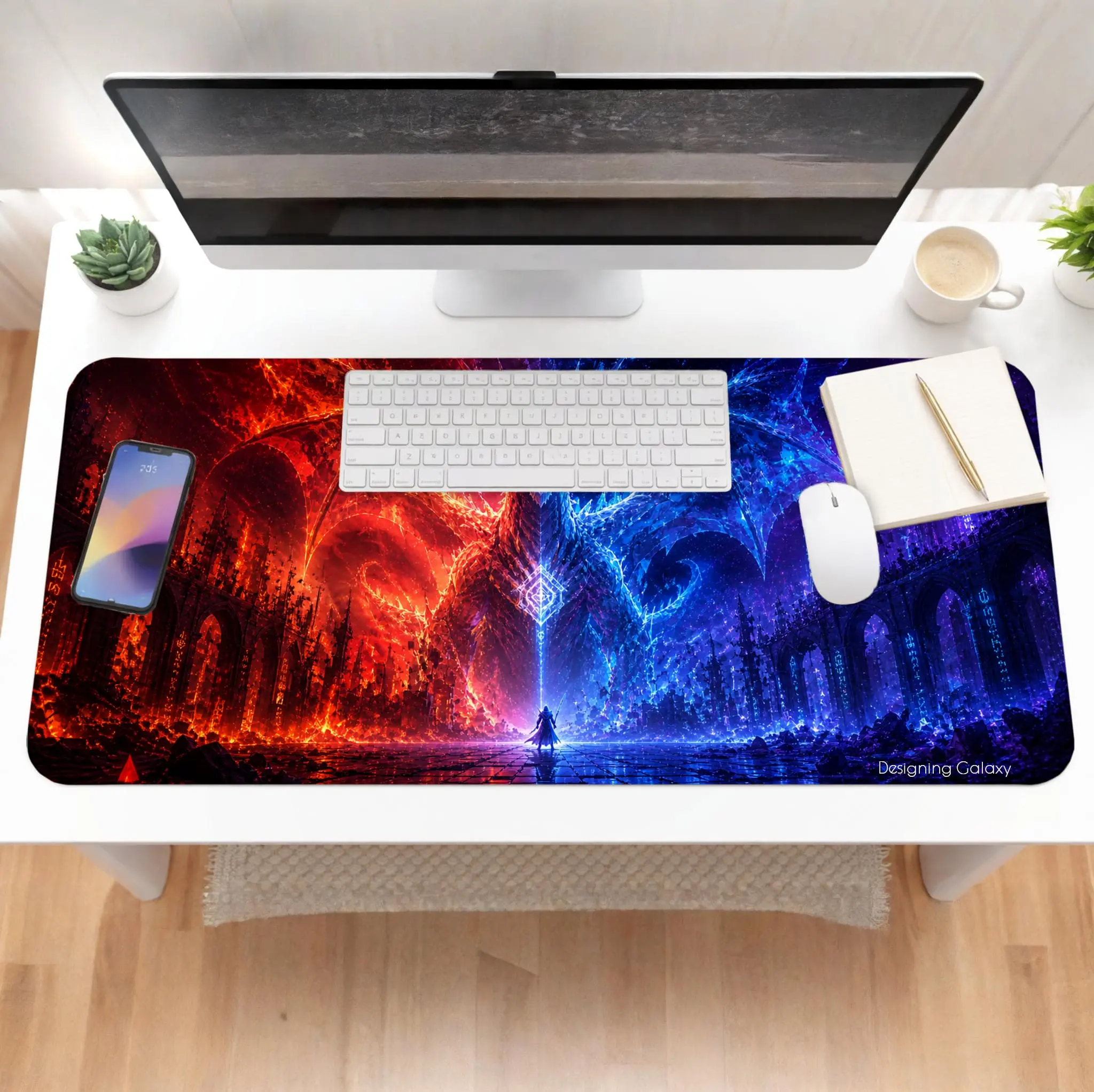 Mousepad: XL Dragon Desk Mat with Fire and Ice Theme Art - Image 3