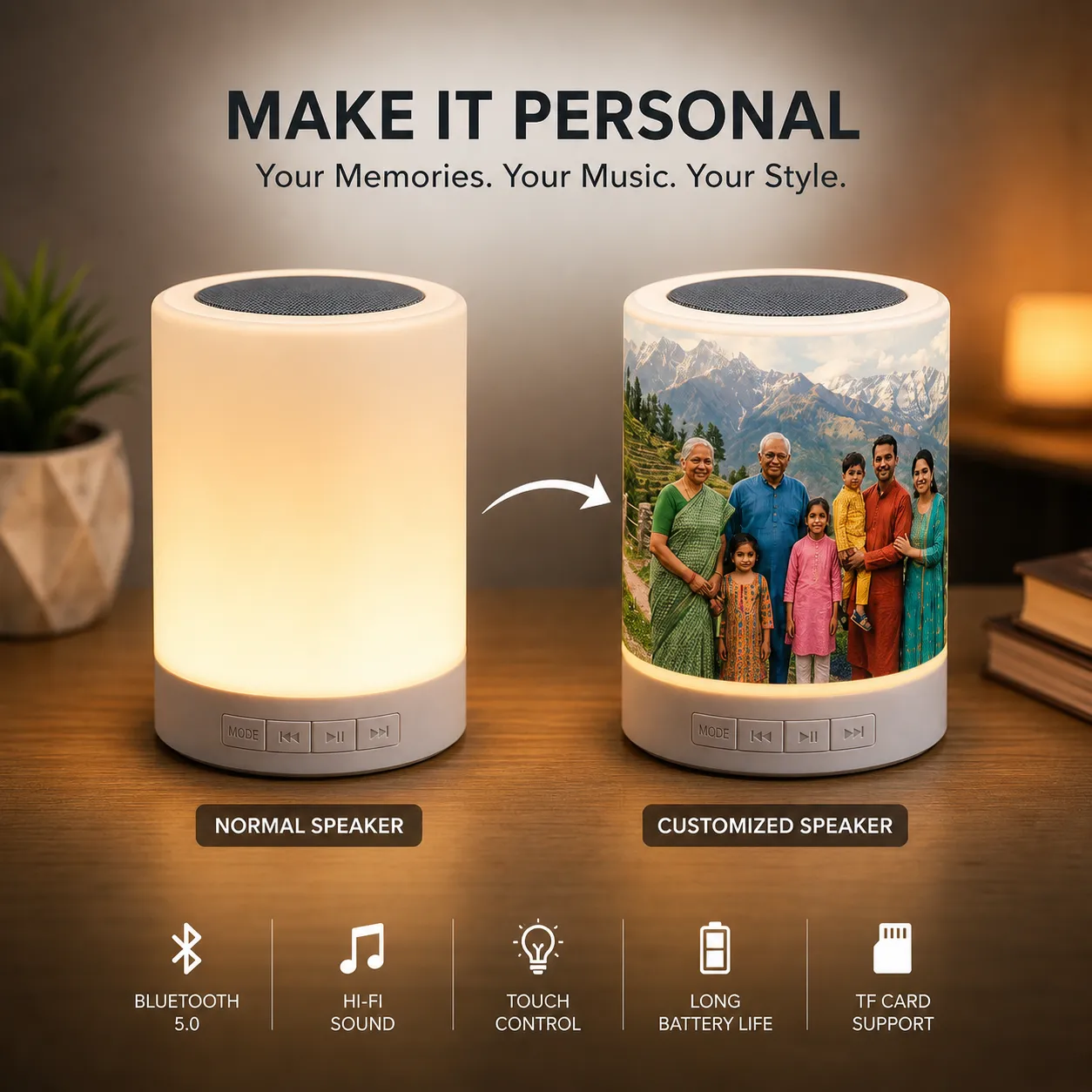 Personalized Bluetooth Speaker with LED Lamp - Image 2
